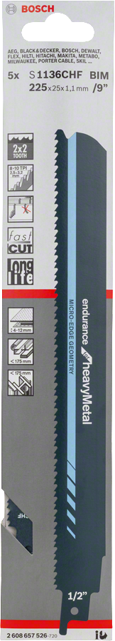 Hoja De Sierra Sable S 1136 CHF Endurance For Heavy Metal Bosch