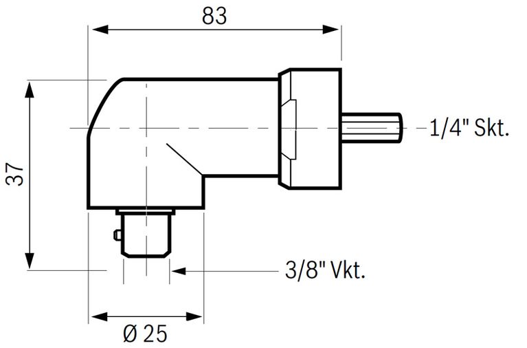 Cabezal angular con accionamiento de cuadrado macho de 3/8"