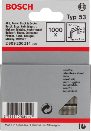 Agrafes 8mm type 53 Bosch (lot de 1000) – équipement atelier