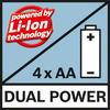 Dual Power Can be powered both by 10.8 V LI rechargeable battery and by standard alkaline batteries