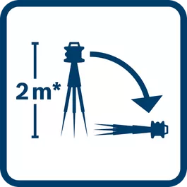 Kippsichere Nutzung mit Stativ bis zu 2 m Höhe* für eine längere Haltbarkeit (*das Messwerkzeug horizontal auf einem Stativ befestigt, Stativspitzen auf flachem Betonboden) 