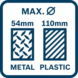  Max. Rohrdurchmesser 54 mm (Metall), 110 mm (Kunststoff)