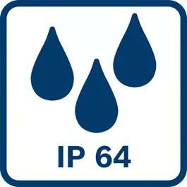 International beskyttelsesmærkning 64 Støvtæt og beskyttet mod stænkvand