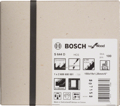 Bosch Professional Coffret de 5 lames de scie sabre S 644 D Top for Wood  (pour le bois, 150 x 19 x 1.25 mm, accessoires pour scie sabre)