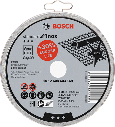 Bosch 115mm Standard for Inox Rapido Grinder Cutting Discs (10pk)