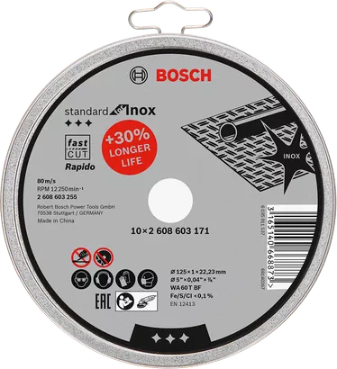 Bosch 125mm Standard for Inox Rapido Grinder Cutting Discs (10pk)