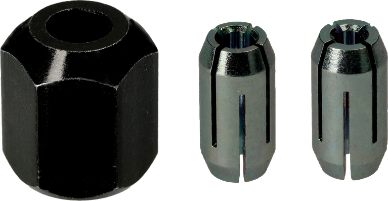 Metric collet set with two different sizes and a nut Bosch