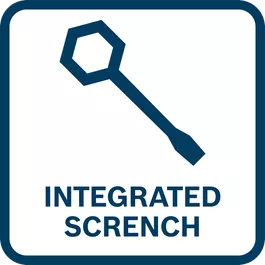  Chain wrench is stored in the tool for direct availability.