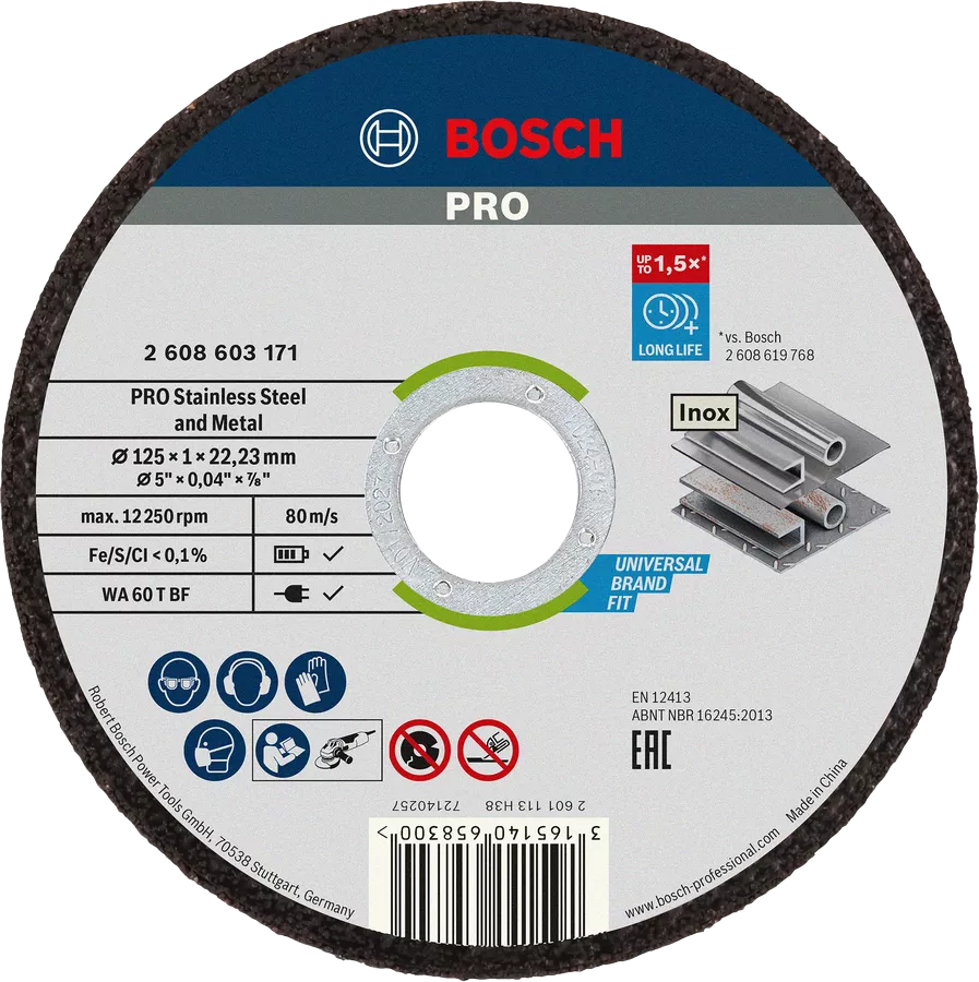 Bosch 125mm Standard for Inox Rapido Grinder Cutting Discs (10pk)