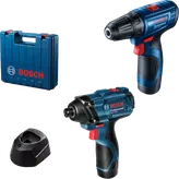 Combo Kit: Cordless drill/driver GSR 120-Li + Cordless impact wrench GDR 120-Li + 2 x GBA 12V 2.0Ah battery + GAL 1210 CV charger in carrying case