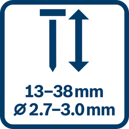  13–38 mm spiklängd och 2,7–3,0 mm i diameter